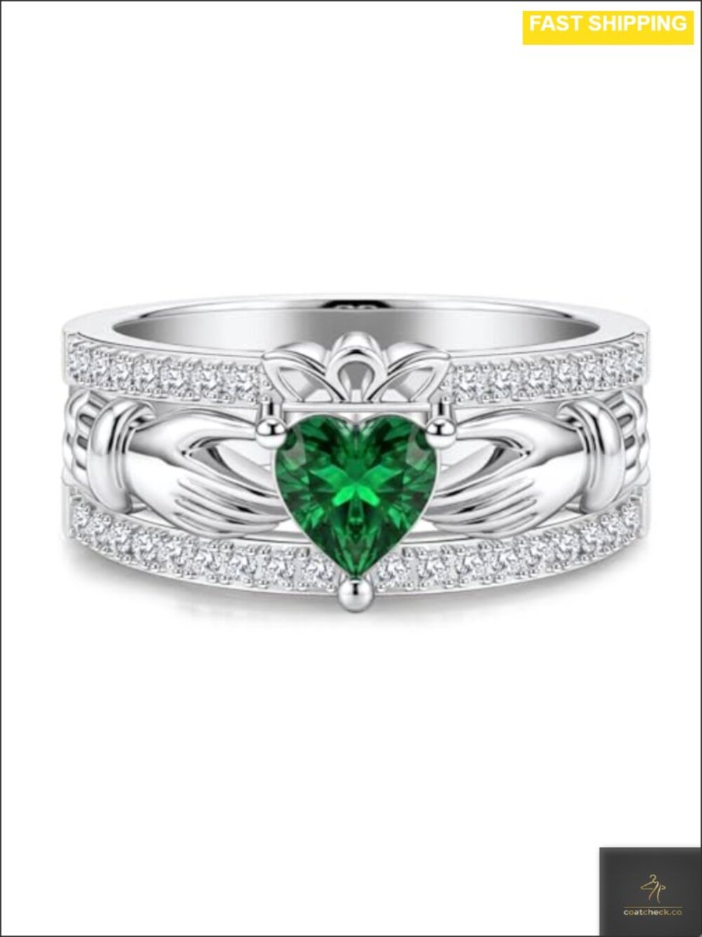 Claddagh Ring Men's Sterling Silver Emerald Irish Celtic Knot Promise Engagement